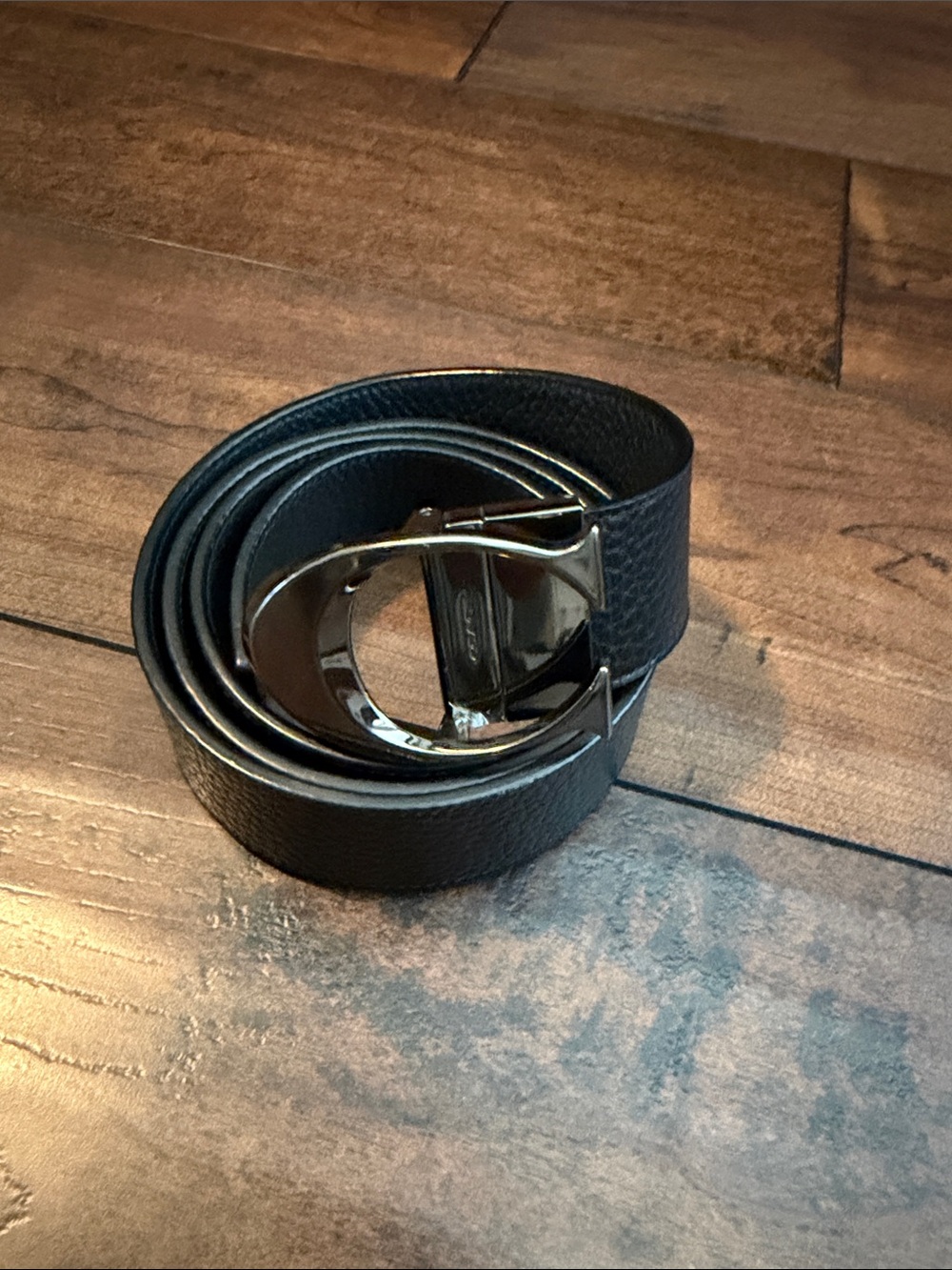 Men's-  COACH Black Leather Belt with Polished Silver Buckle